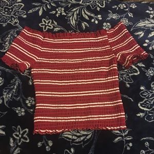 Red and white off the shoulder shirt